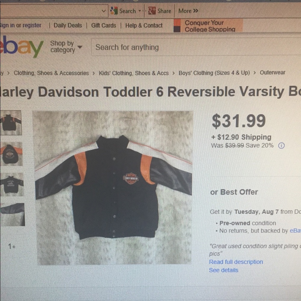 Boys reversible Harley jacket